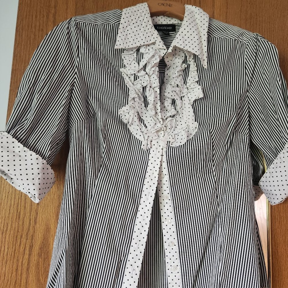 Black and white stripes ruffle top